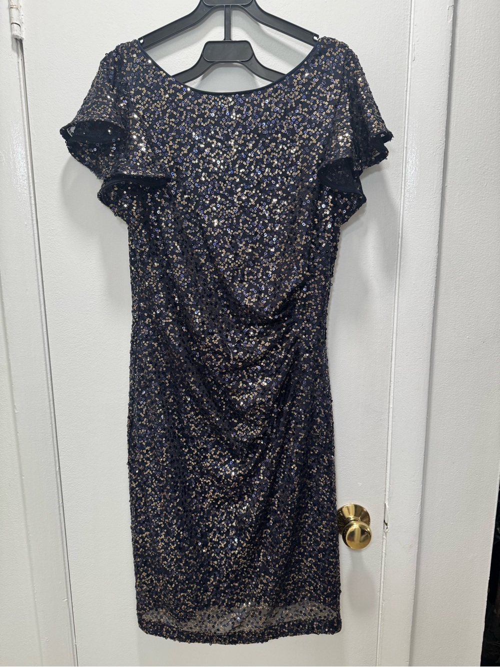 Jessica Howard Navy and Gold Sequin Midi Dress